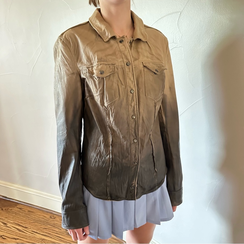 ALLSAINTS Brown Ombre Leather Shirt Jacket🌸 - Picture 6 of 13